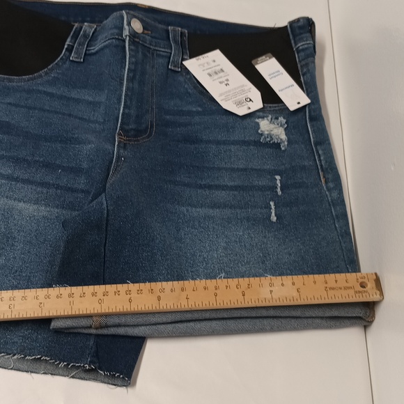 Maternity jean shorts side panel size M ( 8-10 ) Denim cotton blend Bermuda shor - Picture 9 of 16